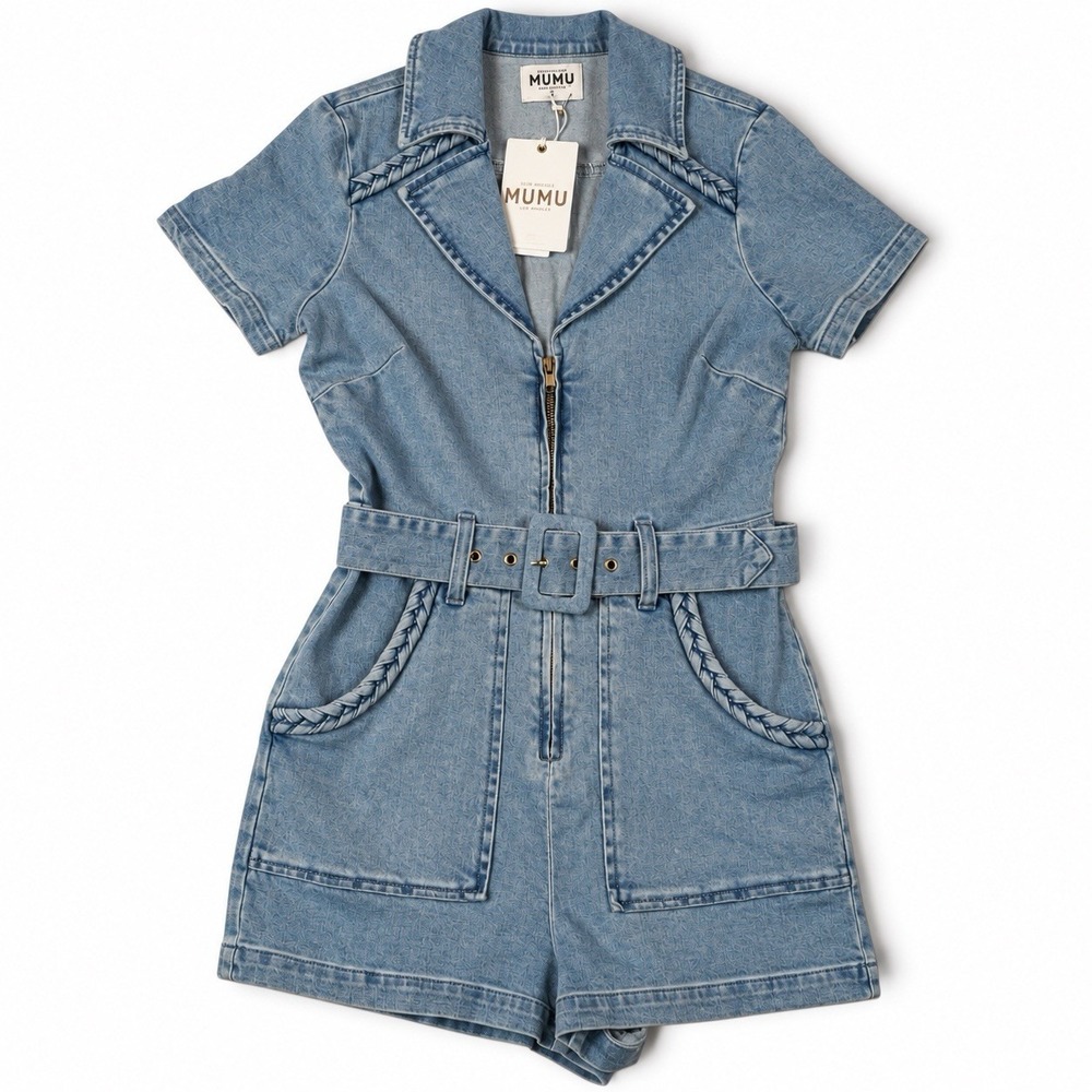 Show Me Your Mumu Outlaw Romper Small Tide Denim Belted Western NWT